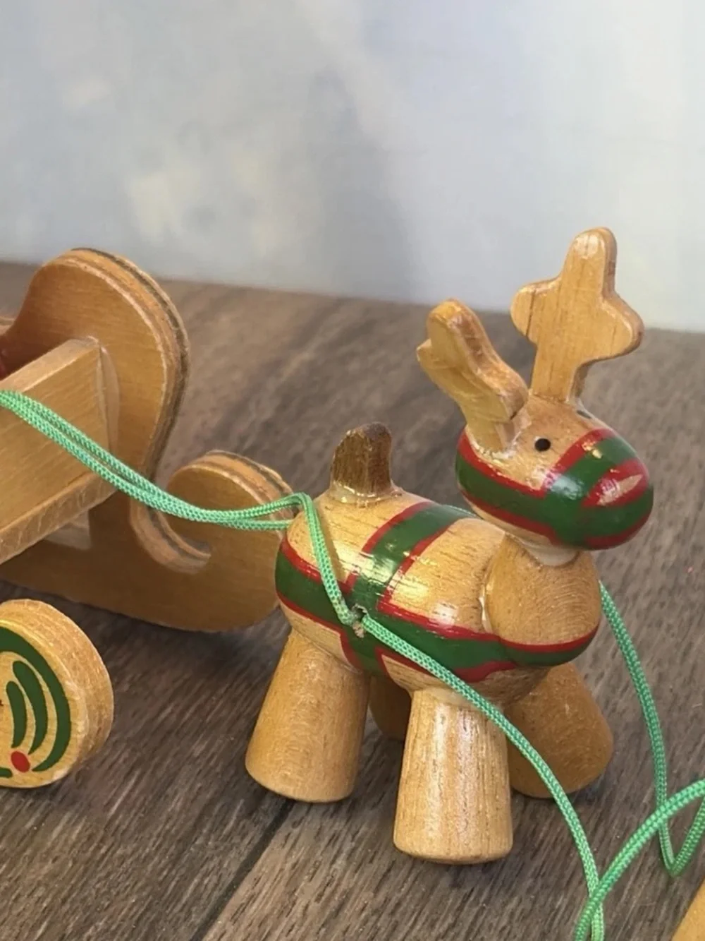 Vintage 1984 Dakin Wood Santa in Sleigh with Three Reindeer San Francisco